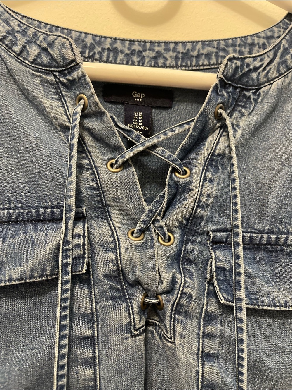 GAP Denim Lace-Up Long Sleeve Top - Blue - Picture 3 of 9
